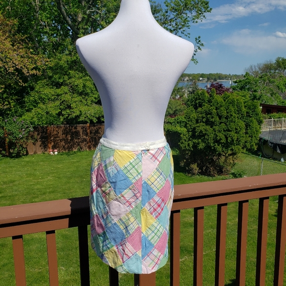 BROOKS BROTHERS Skirt Cotton Madras Plaid Preppy Patchwork Pastel 4 - Picture 4 of 15